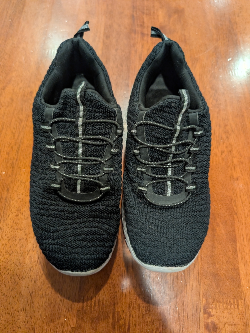 Athletic Works Kids Black Knit Slip-On Sneakers with Gray Stripes